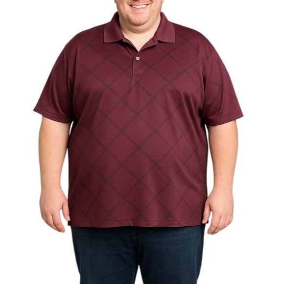 Roundtree & Yorke Size 3XT Polo Shirt Mens Performance Burgundy Diamond Pattern - Picture 1 of 8